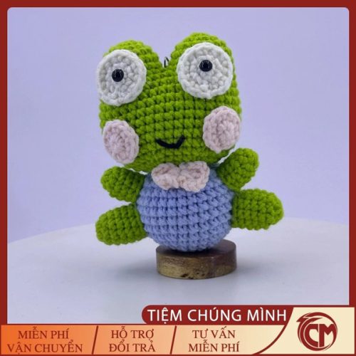 Móc khóa ếch xanh Keroppi mắt lồi đan len