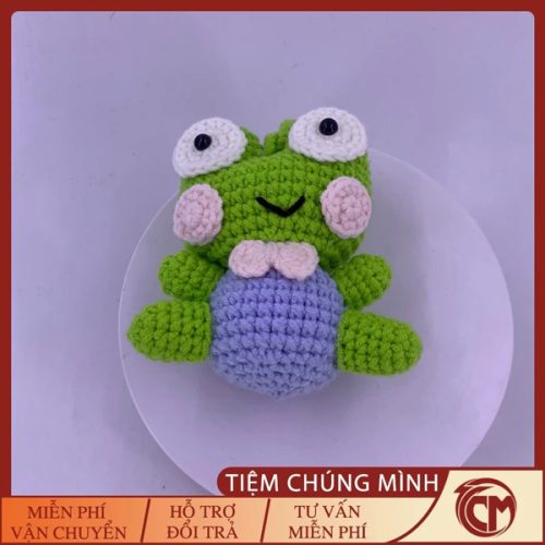 Móc khóa ếch xanh Keroppi mắt lồi đan len