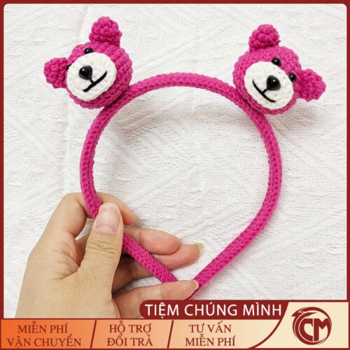 Bờm tóc đan len hình gấu dâu