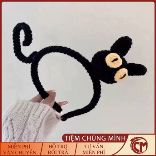 Băng đô len cài tóc hình mèo đen
