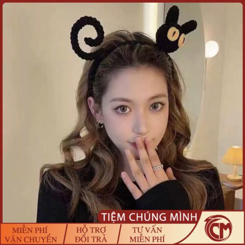 Băng đô len cài tóc hình mèo đen