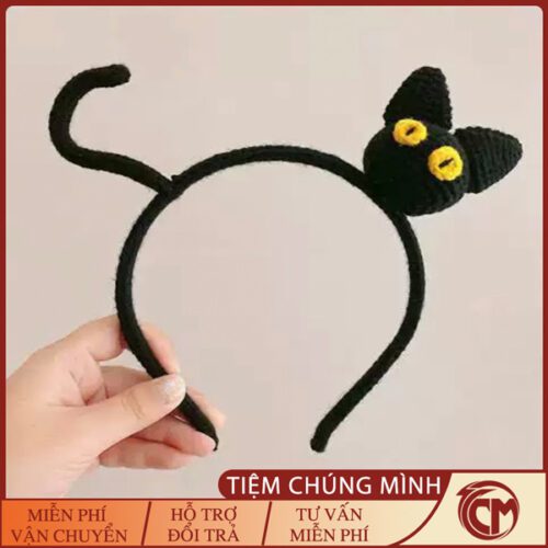 Băng đô len cài tóc hình mèo đen