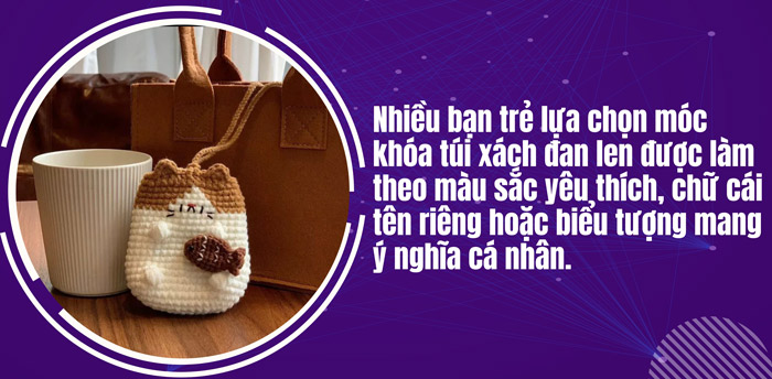 Móc khóa túi xách đan len