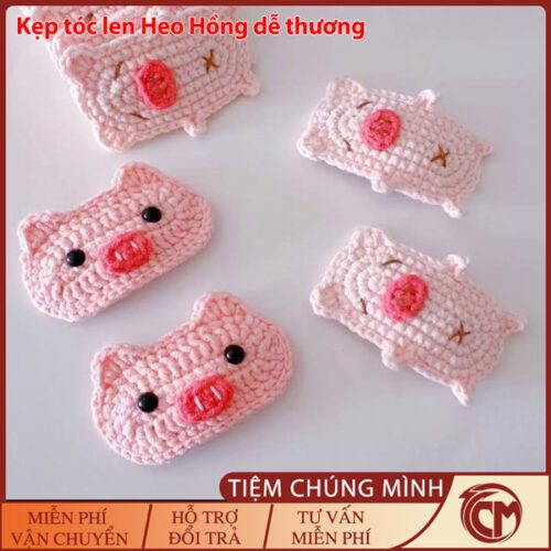 Kẹp tóc len Heo Hồng dễ thương
