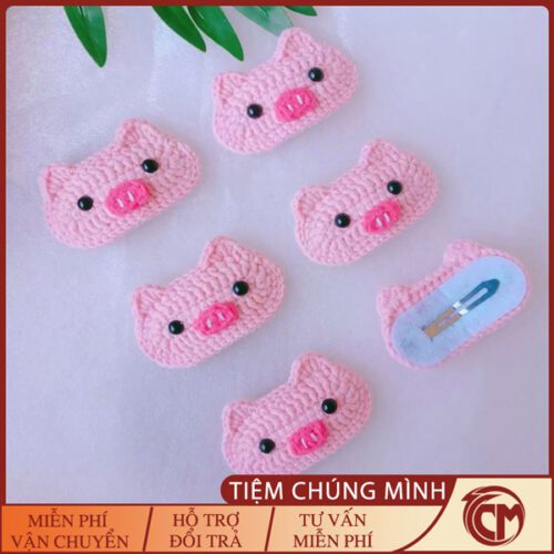 Kẹp tóc len Heo Hồng dễ thương