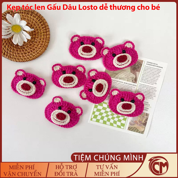 Kẹp tóc len Gấu Dâu Losto dễ thương cho Bé