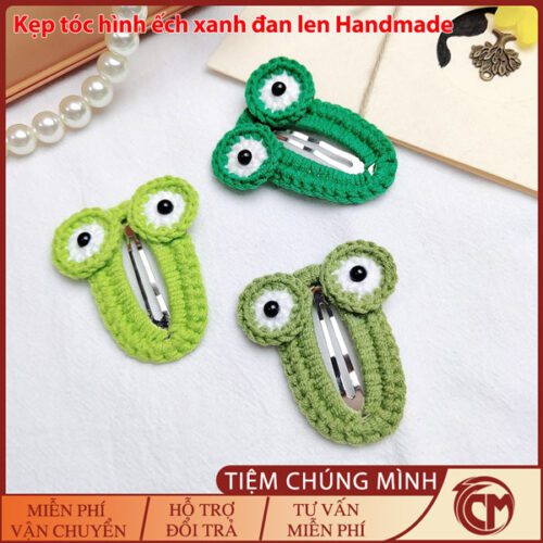 Kẹp Tóc Hình Ếch Xanh Đan Len Handmade