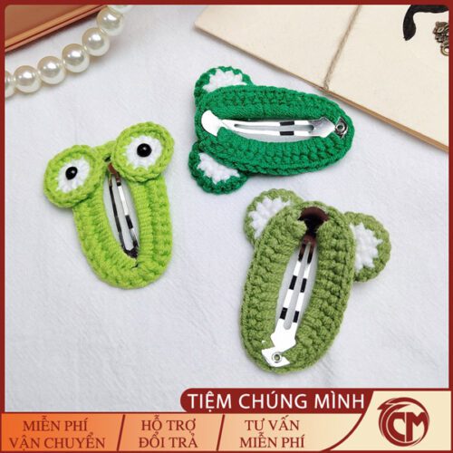 Kẹp Tóc Hình Ếch Xanh Đan Len Handmade