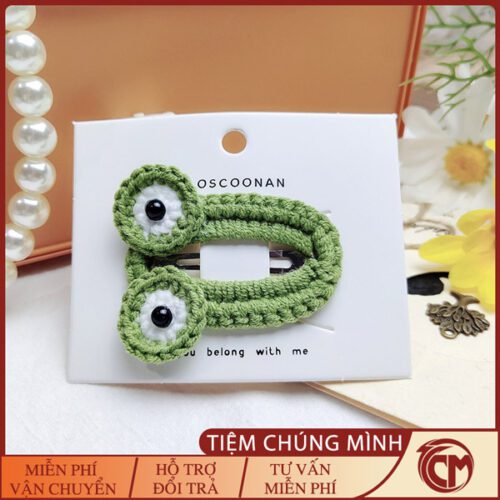 Kẹp Tóc Hình Ếch Xanh Đan Len Handmade